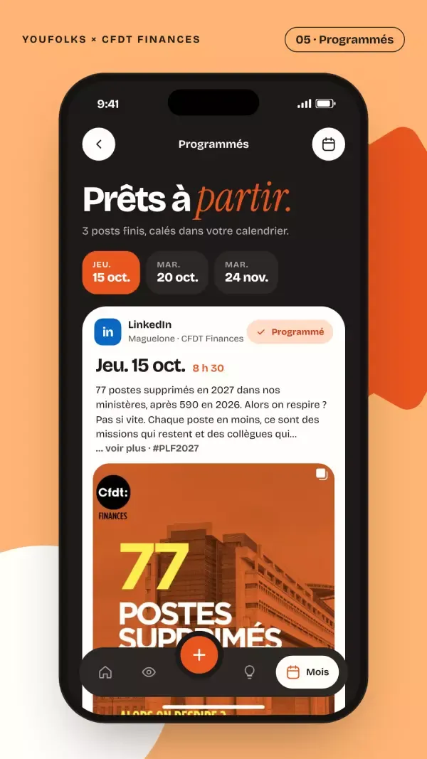 Écran Programmes de l'app YouFolks