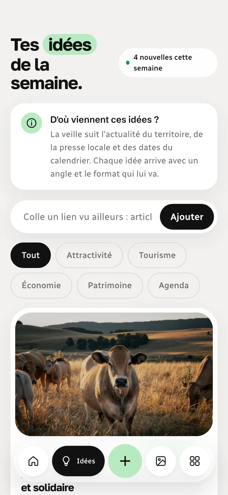 Écran « Idées du mois » de l’app YouFolks