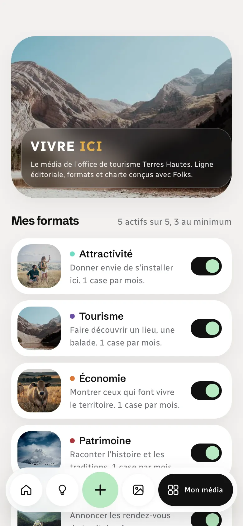 Écran « Mon média » de l’app YouFolks